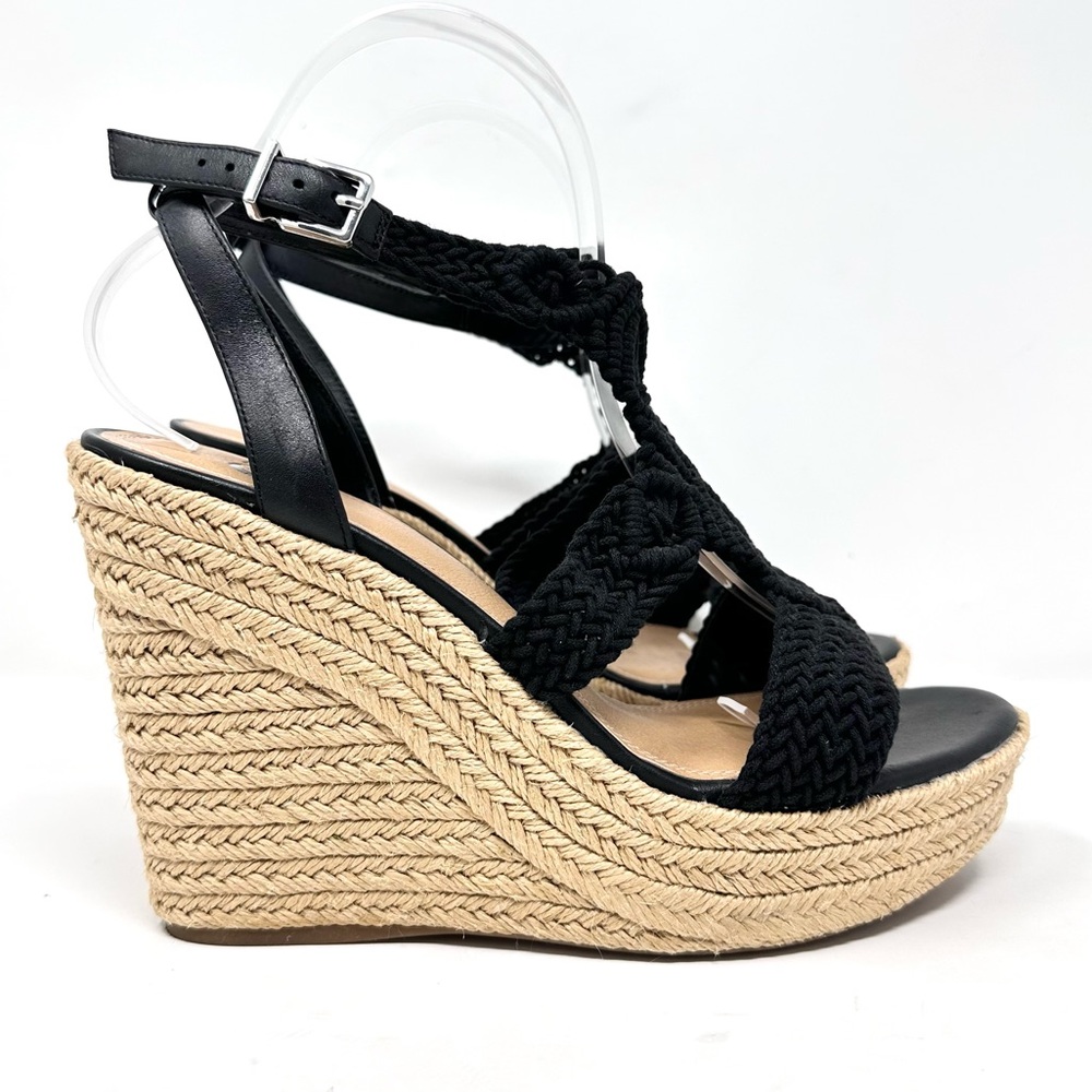 Gianni Bini Women’s Black Macrame Crochet Platform Wedge Sandals - Picture 2 of 13